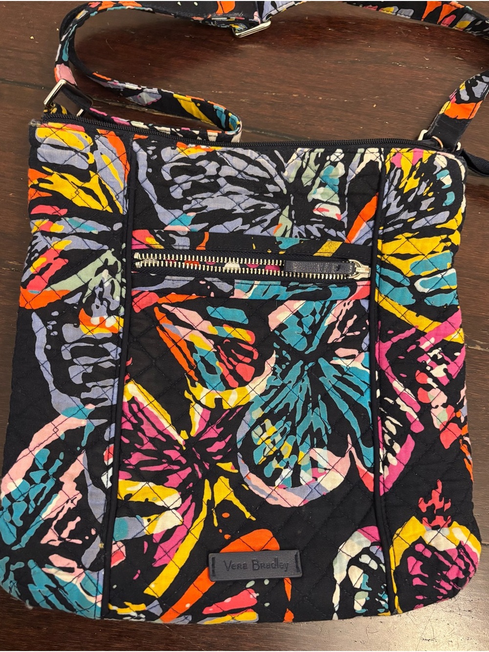 Vera Bradley Black Multicolor Butterfly Quilted Crossbody